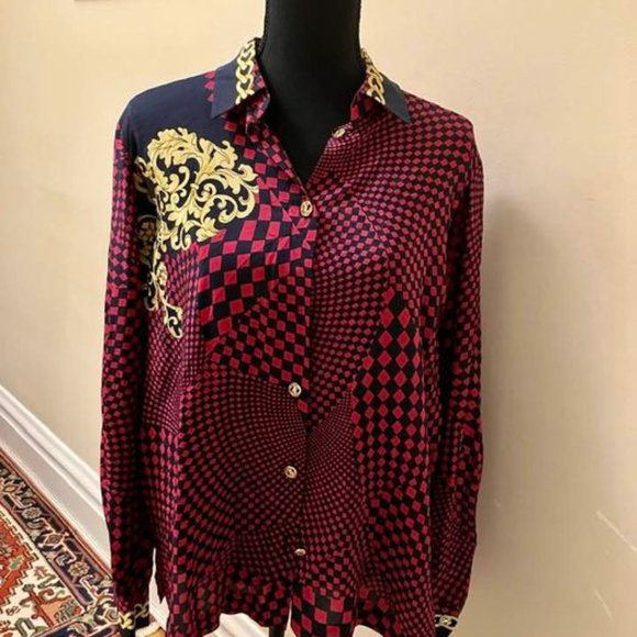 VINTAGE Italian designer Fausta Cinquini 1980s patterned silk blouse - Picture 5 of 8